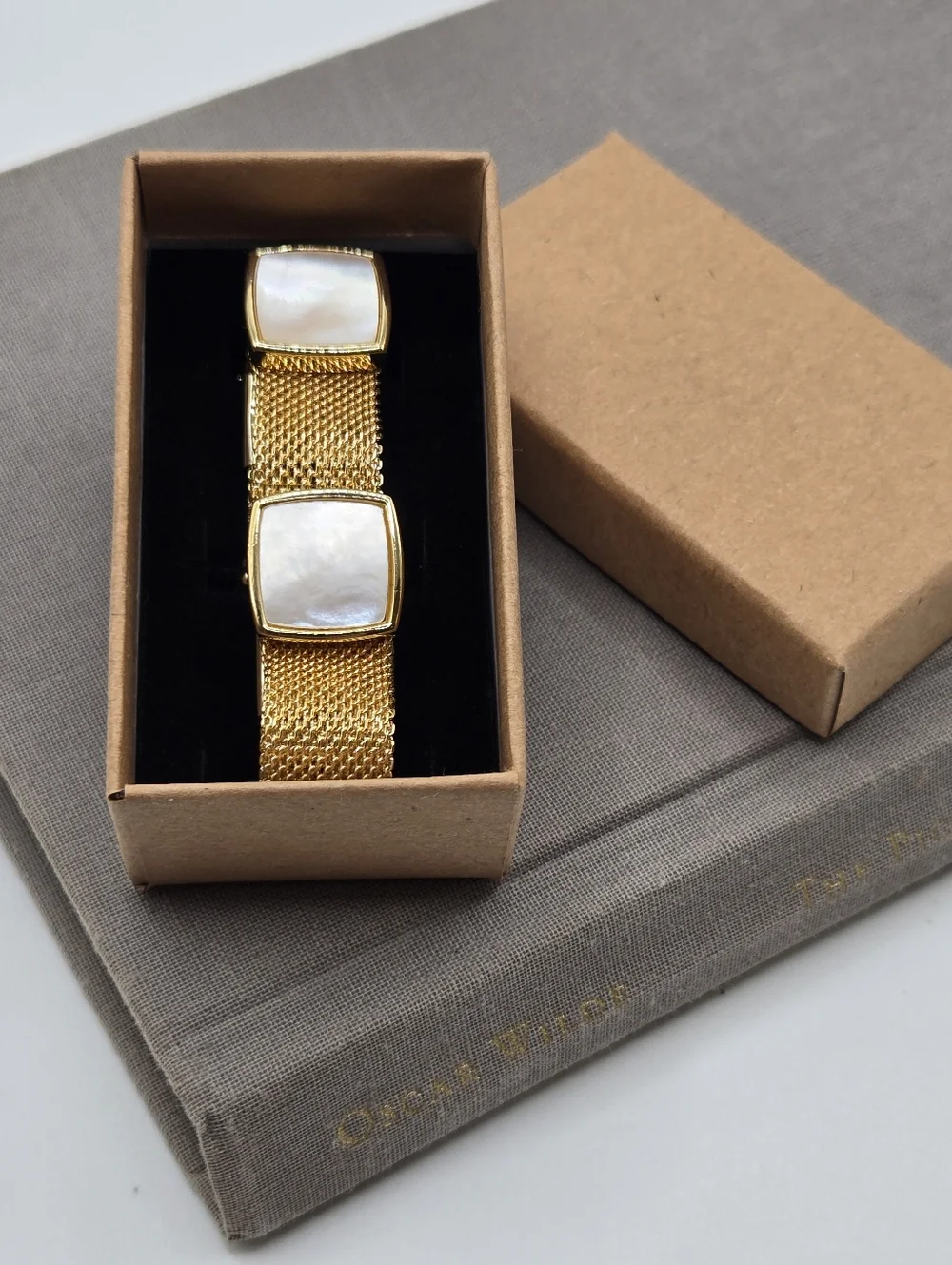 Gold Mesh Wrap Cufflinks Mother Of Pearl Wedding Formal Event Paul Fredrick
